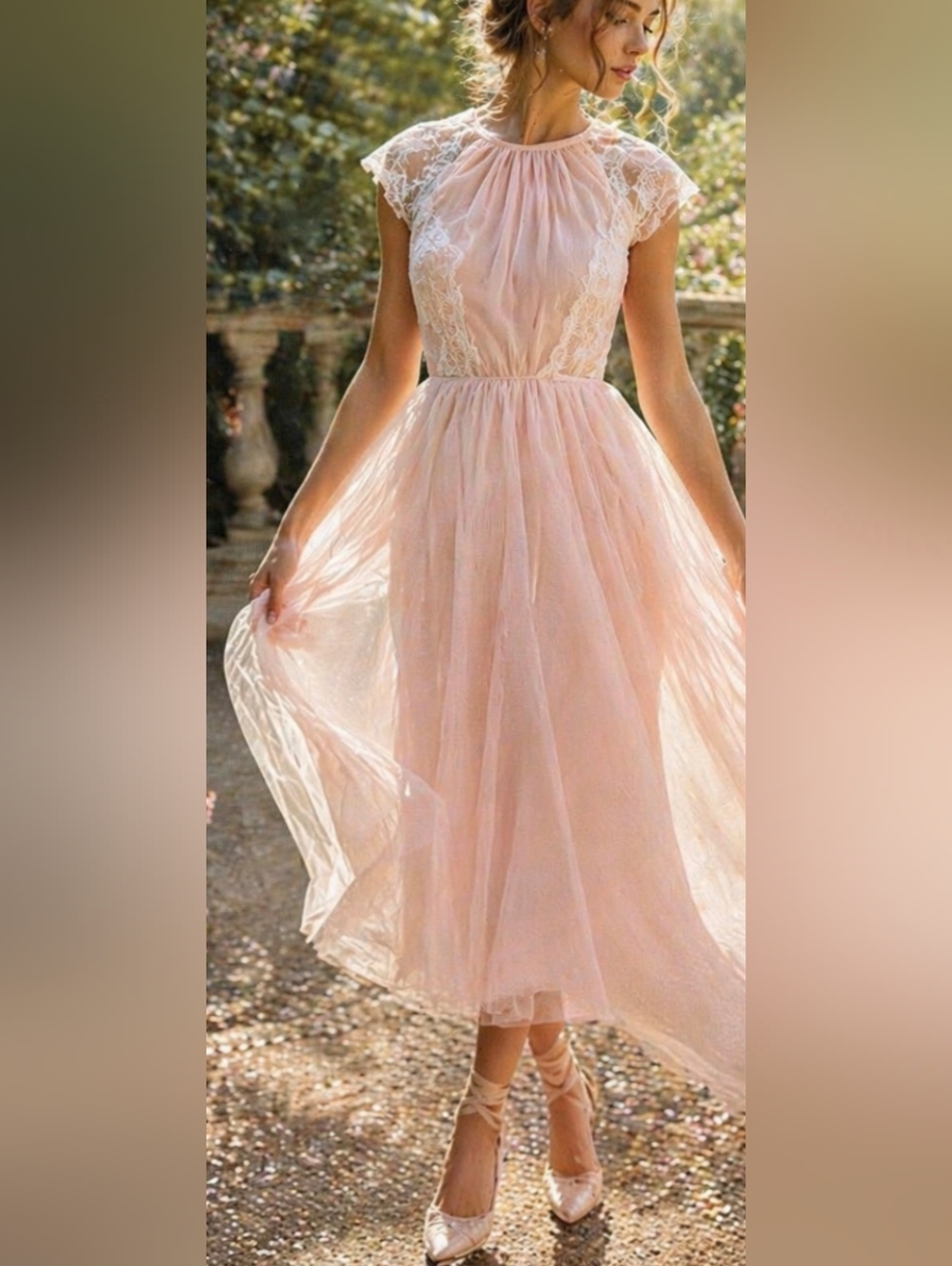ASOS Blush Pink Tulle Lace Dress US 4 Open Back Romantic Ethereal Balletcore Bri